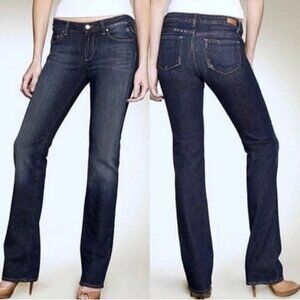 Paige Melrose Jeans Slim Straight Flared Distressed Dark Wash Low Rise Y2K Flaw